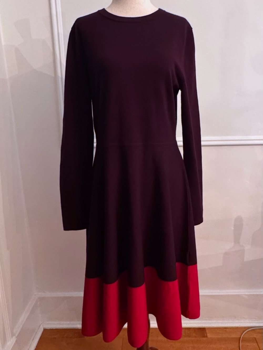 HOBBS London Plum Fuchsia Colorblock Asymmetric Hem Sweater Dress Sz 10
